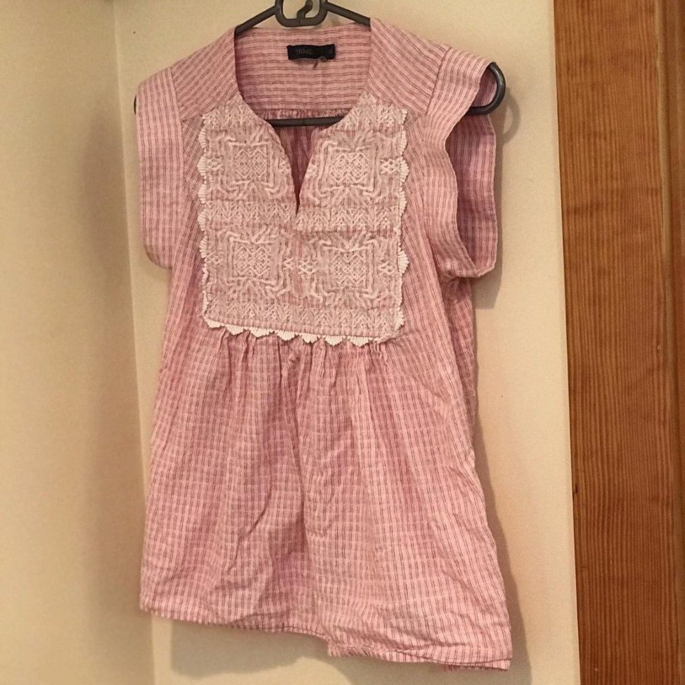 THML Top Size XS Stripe Embroidered Tunic Plaid